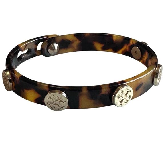 Tory Burch - Tortoise Shell Logo Medallion Bracelet Bangle - Picture 5 of 6
